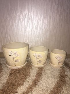 Набор цветочных горшков из 3штук керамика новый)  Армавир